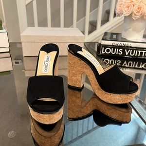 JIMMY CHOO  Black Suede Platform Sandals size 36 1/2